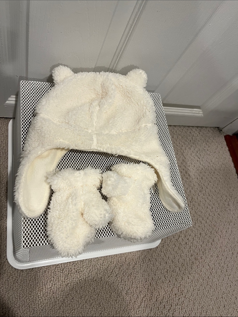 Carter’s Cozy Cream Fuzzy Bear Ear Hat with Matching Mittens - Kids